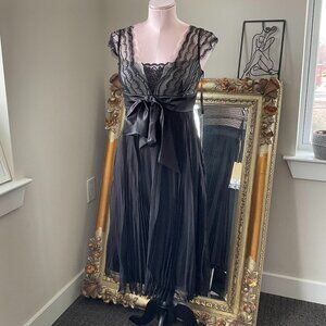 Mac Duggal Beaded V-Neck Tie-Front Sleeveless Silk Dress Wide Strap Sz XS Black